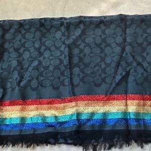 Coach Navy Scarf with Rainbow Stripes